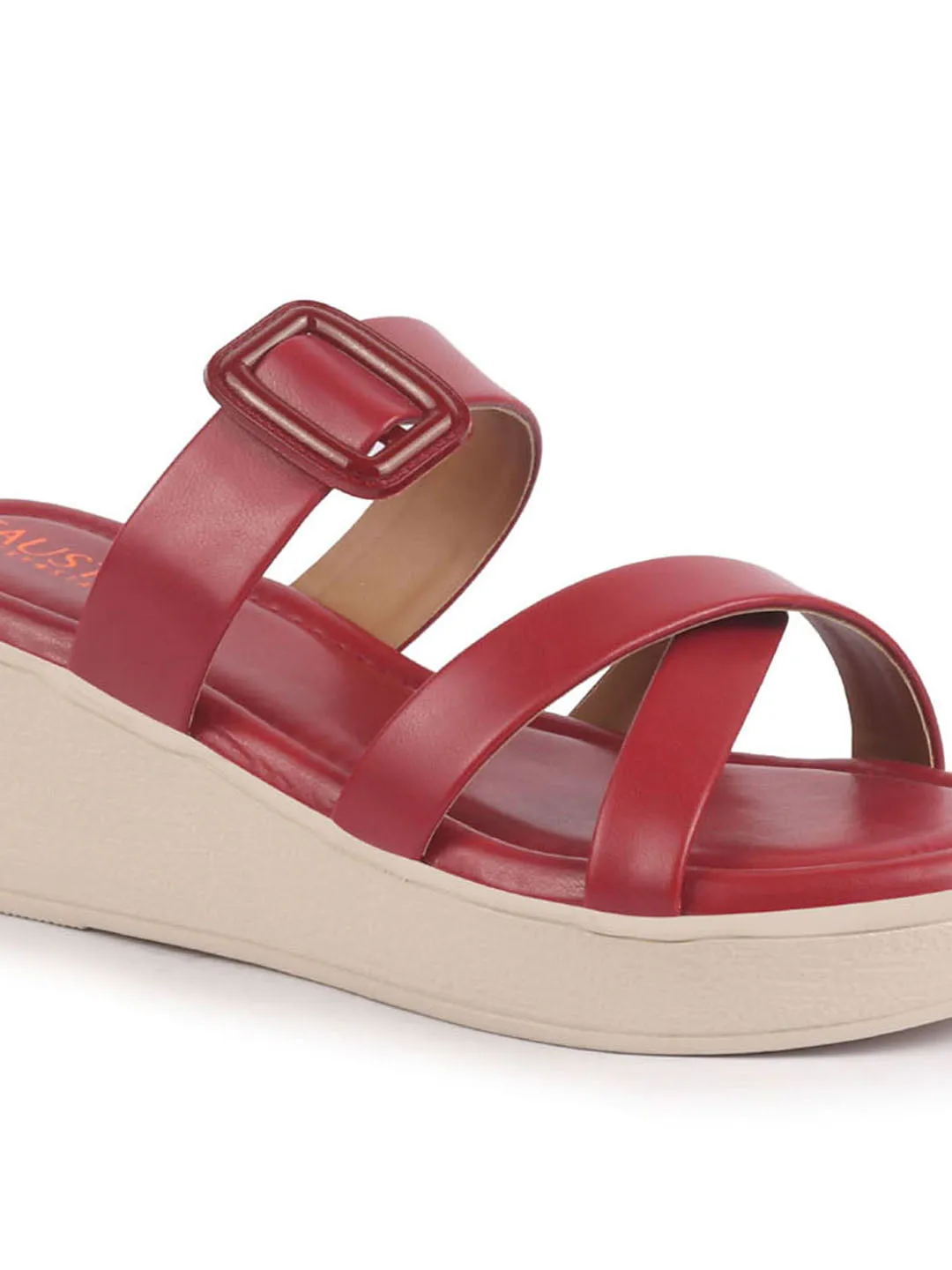Women Platform Wedge Heel Open Toe Sandals Height Enhancer Criss Cross Strap Slip-On Sandal