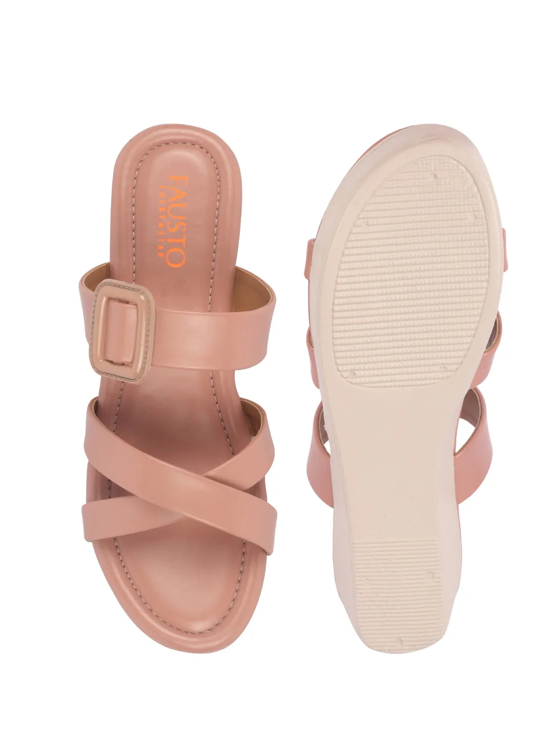Women Platform Wedge Heel Open Toe Sandals Height Enhancer Criss Cross Strap Slip-On Sandal