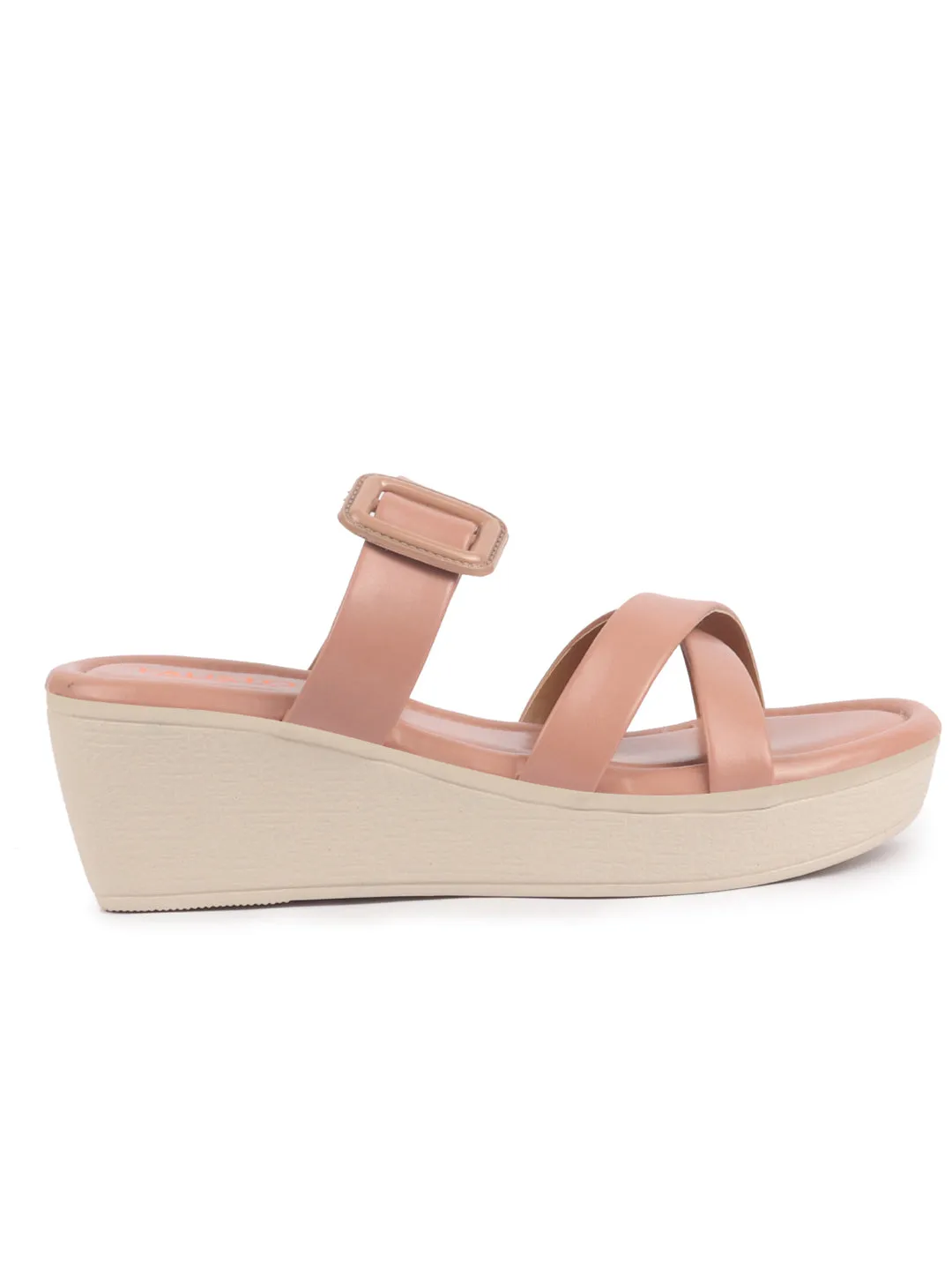 Women Platform Wedge Heel Open Toe Sandals Height Enhancer Criss Cross Strap Slip-On Sandal
