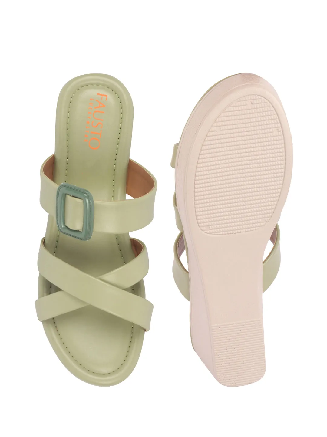 Women Platform Wedge Heel Open Toe Sandals Height Enhancer Criss Cross Strap Slip-On Sandal