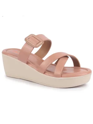Women Platform Wedge Heel Open Toe Sandals Height Enhancer Criss Cross Strap Slip-On Sandal