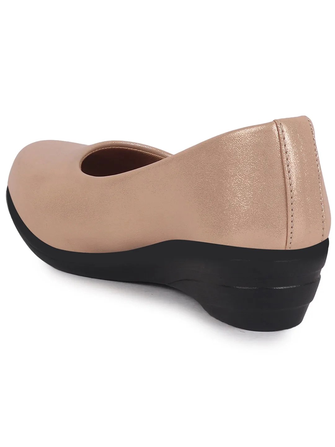 Women Rose Gold Shiny Platform Wedge Heel Bellies for Party|Evening Sandals|Formal Dress Ballerina|Anti Skid Sole