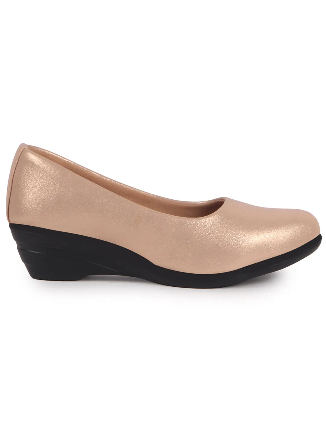Women Rose Gold Shiny Platform Wedge Heel Bellies for Party|Evening Sandals|Formal Dress Ballerina|Anti Skid Sole