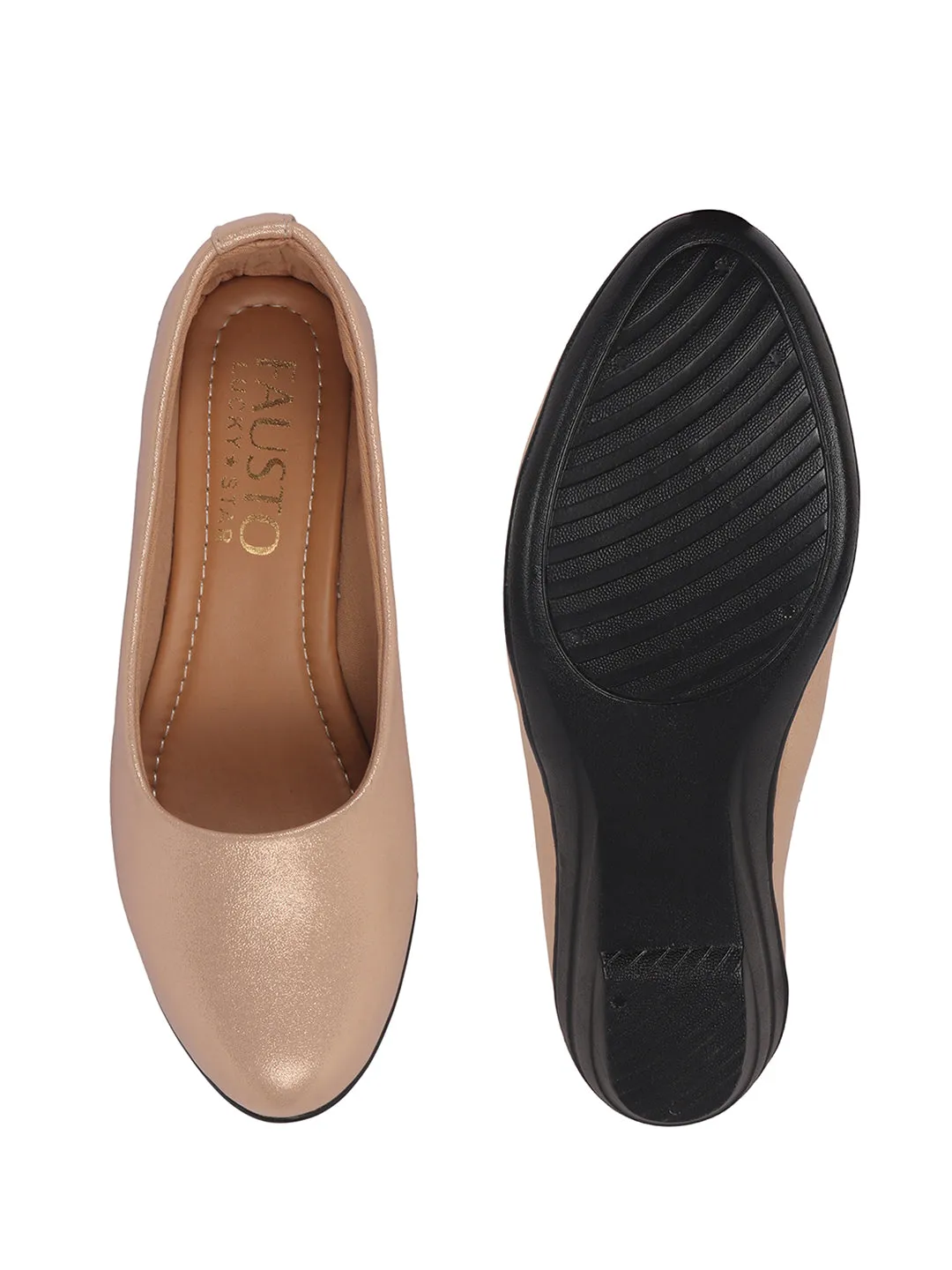 Women Rose Gold Shiny Platform Wedge Heel Bellies for Party|Evening Sandals|Formal Dress Ballerina|Anti Skid Sole