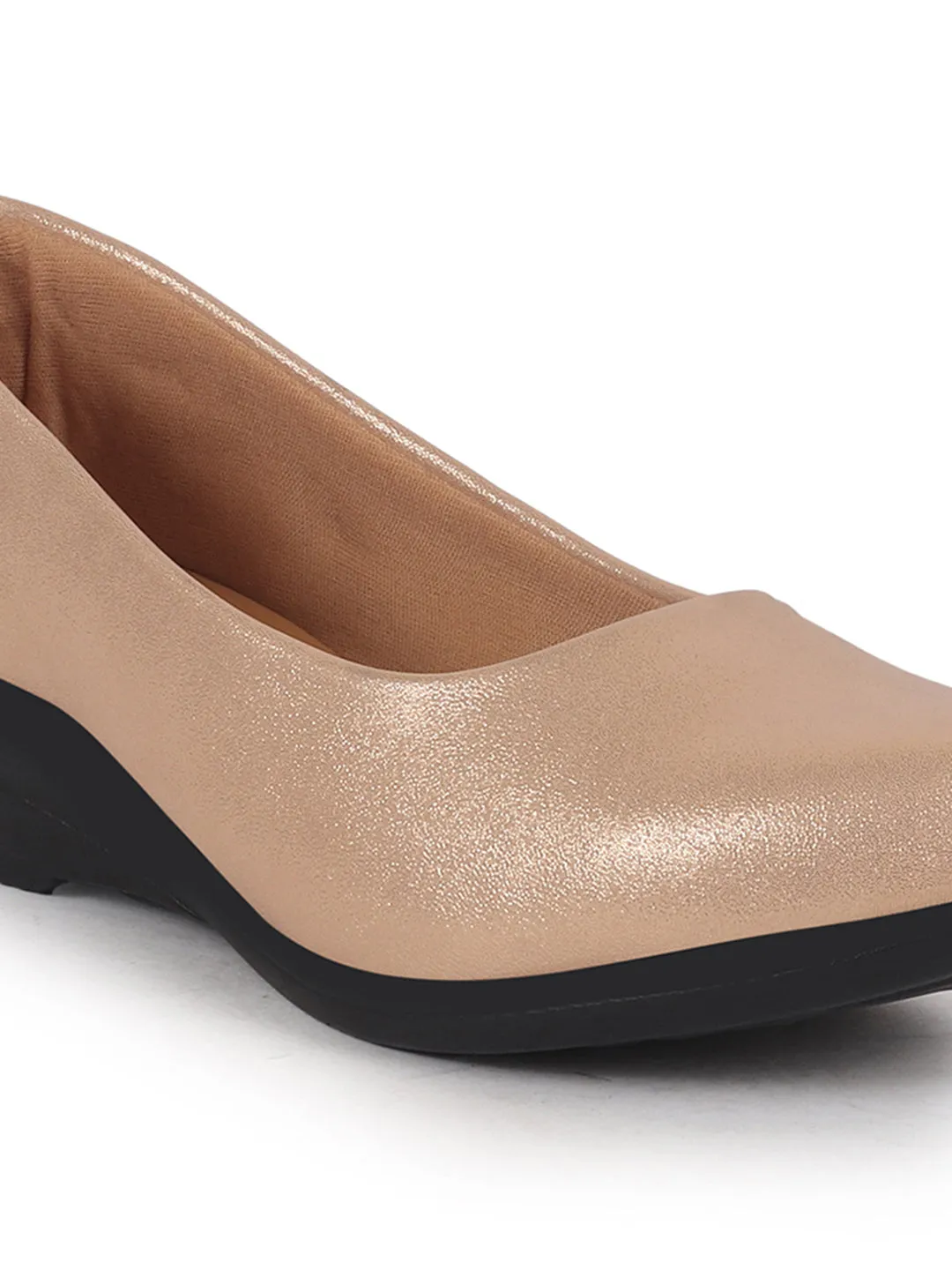 Women Rose Gold Shiny Platform Wedge Heel Bellies for Party|Evening Sandals|Formal Dress Ballerina|Anti Skid Sole