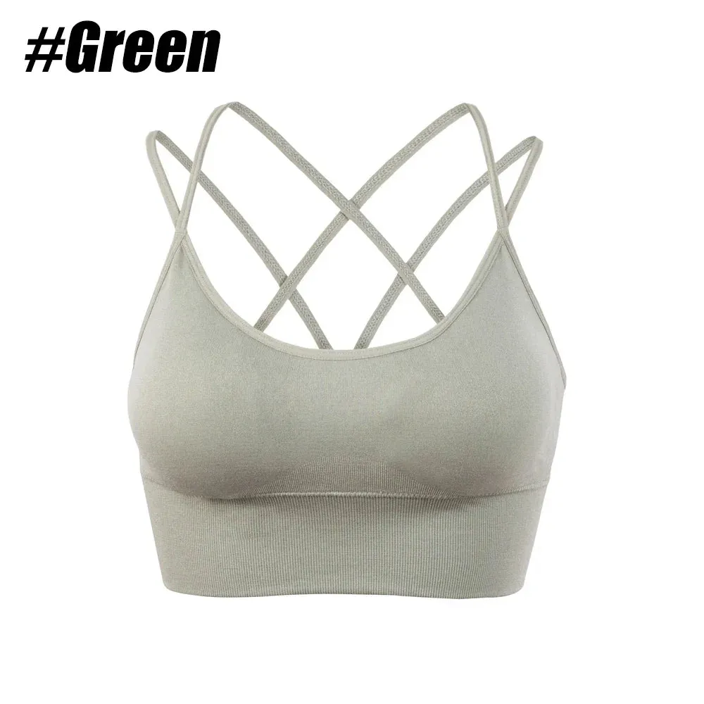 Women Strappy Sports Bras - Seamless Criss Cross Back Top