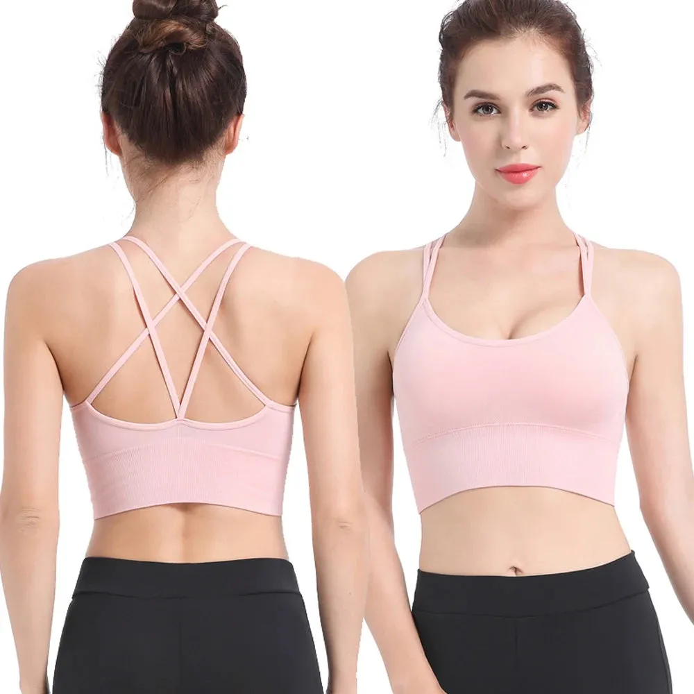 Women Strappy Sports Bras - Seamless Criss Cross Back Top