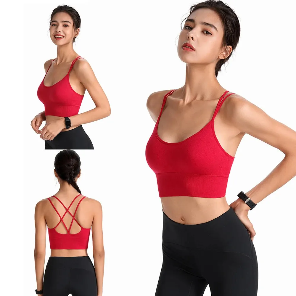 Women Strappy Sports Bras - Seamless Criss Cross Back Top