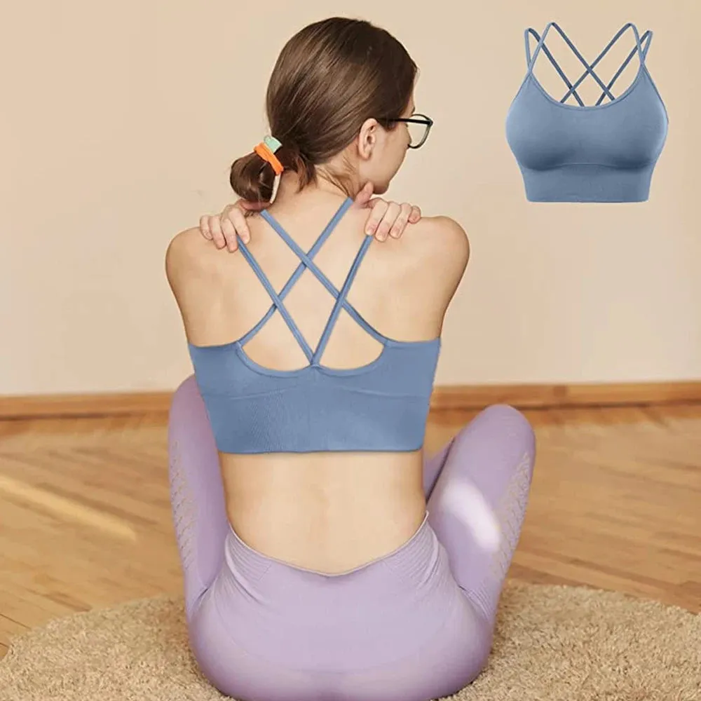 Women Strappy Sports Bras - Seamless Criss Cross Back Top