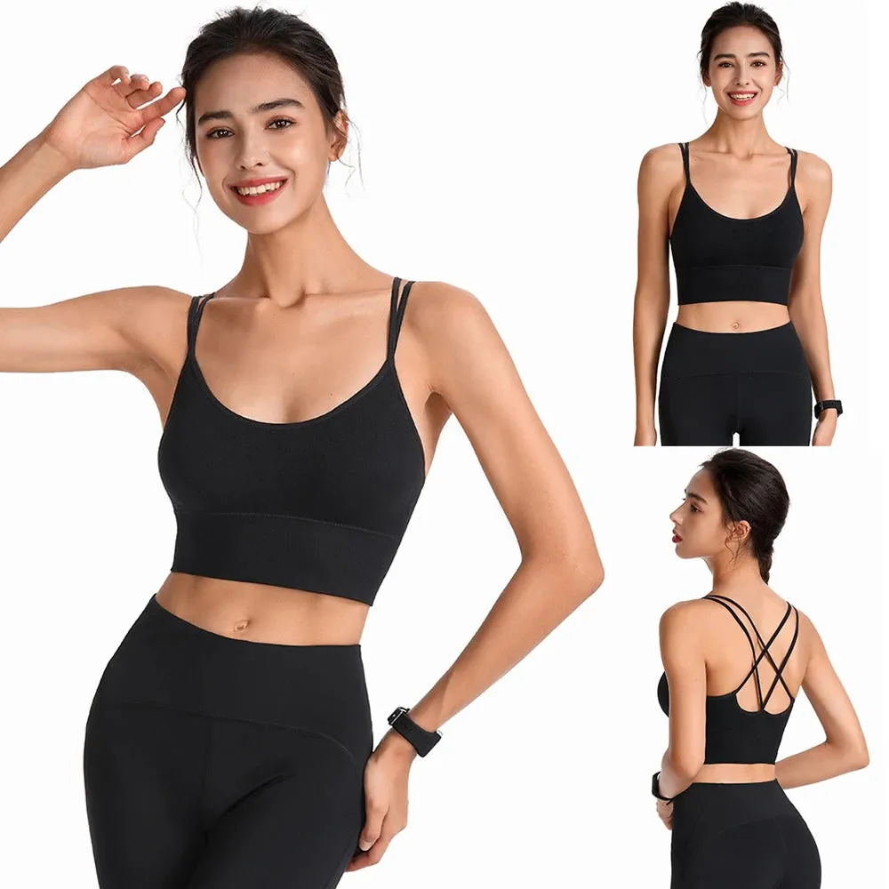 Women Strappy Sports Bras - Seamless Criss Cross Back Top