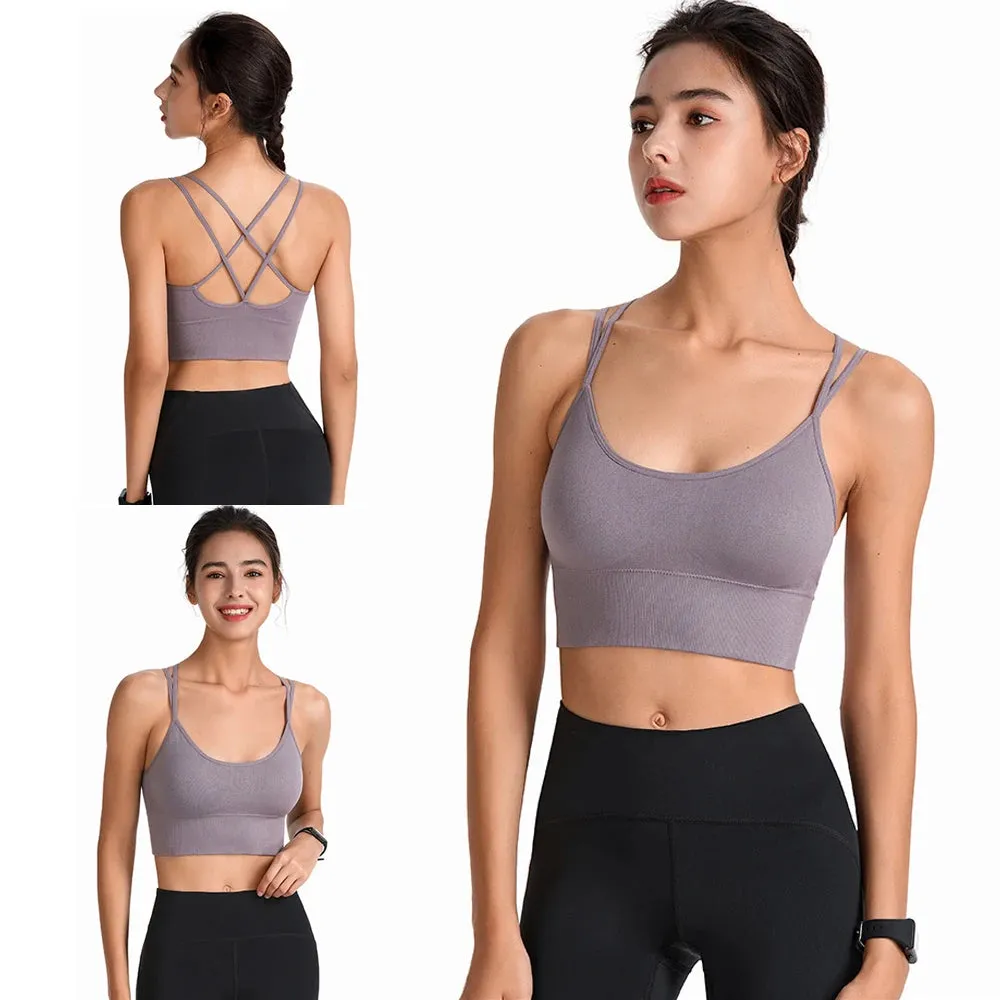 Women Strappy Sports Bras - Seamless Criss Cross Back Top