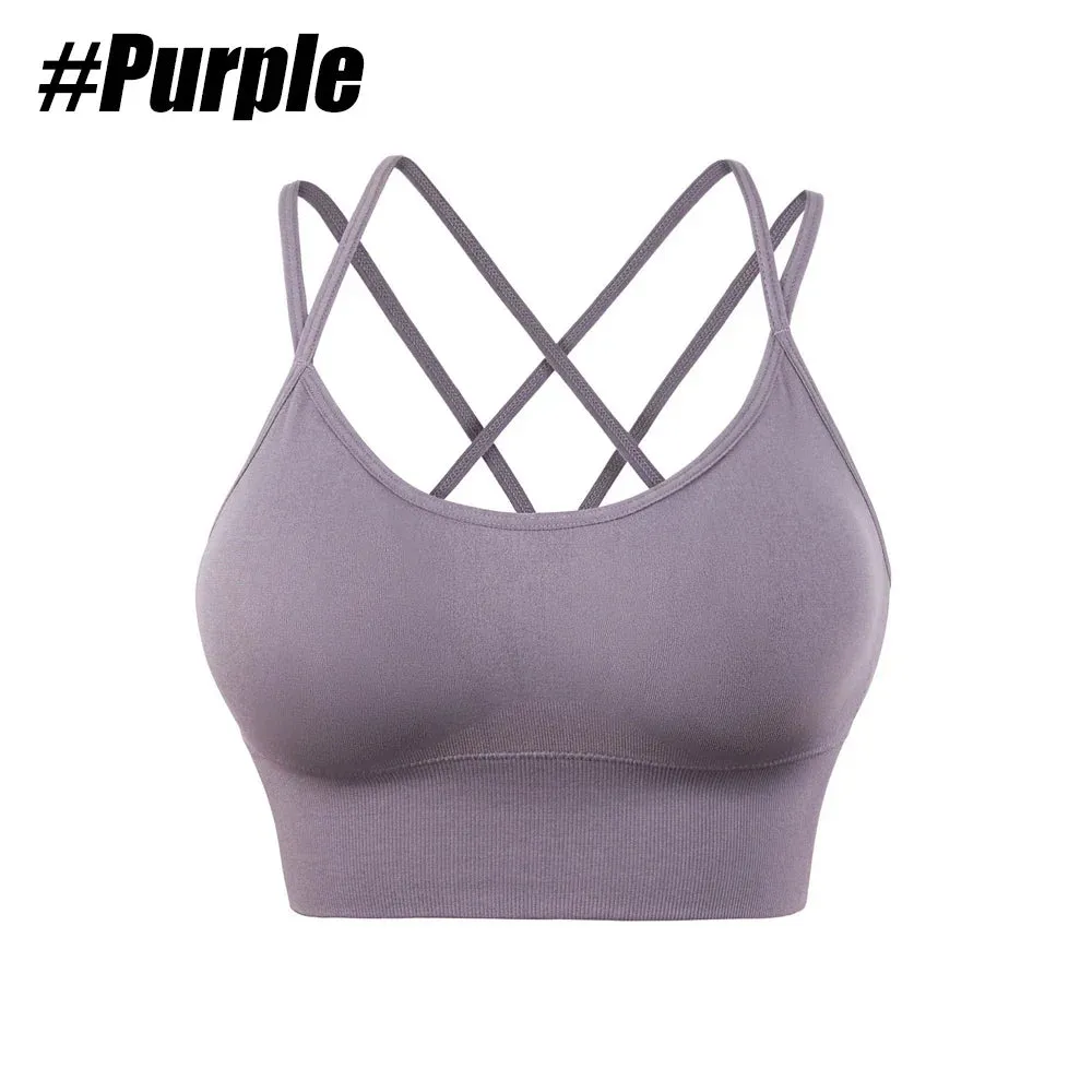 Women Strappy Sports Bras - Seamless Criss Cross Back Top