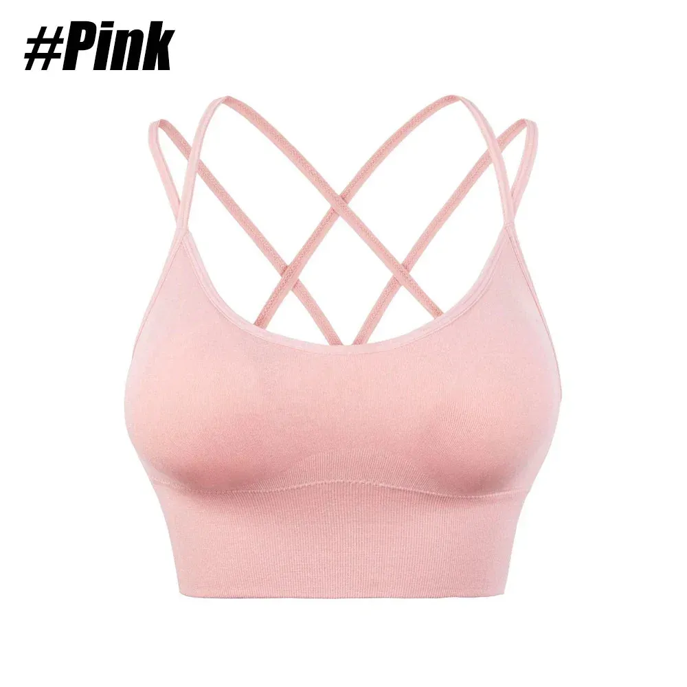 Women Strappy Sports Bras - Seamless Criss Cross Back Top