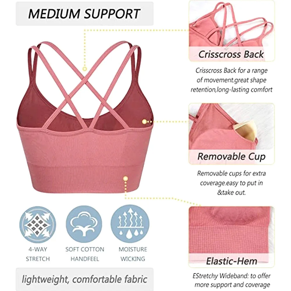 Women Strappy Sports Bras - Seamless Criss Cross Back Top