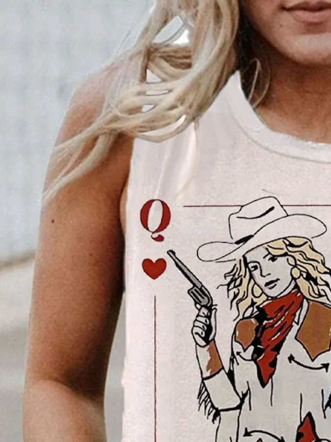 Women'S Western Retro Queen Print Casual Tank Top